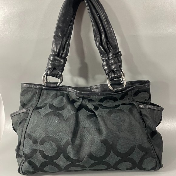 Exquisite Rare Coach # 13232P Pilot Parker Op Art Riley Bag, Black - Picture 6 of 16